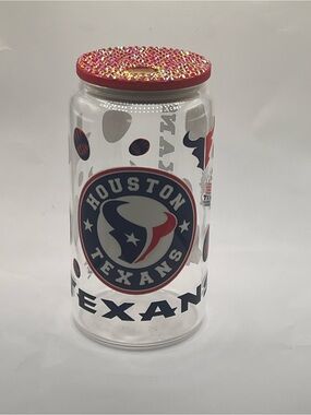 Houston Texans Clear Glass Canister with Decorative Lid - Red, Blue, White